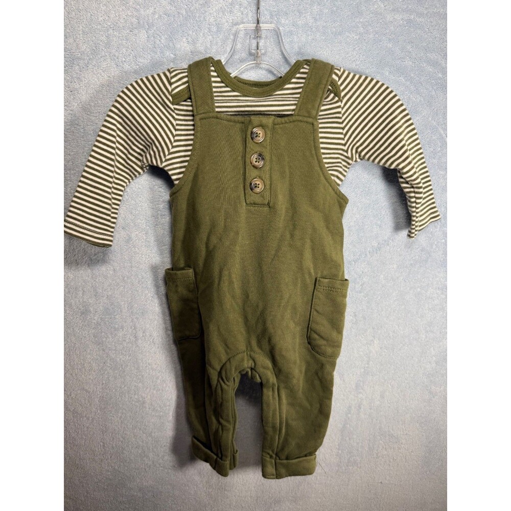 STARTING OUT brand (DILLARDS) olive green long Bodysuit and Overall Set 6 mos